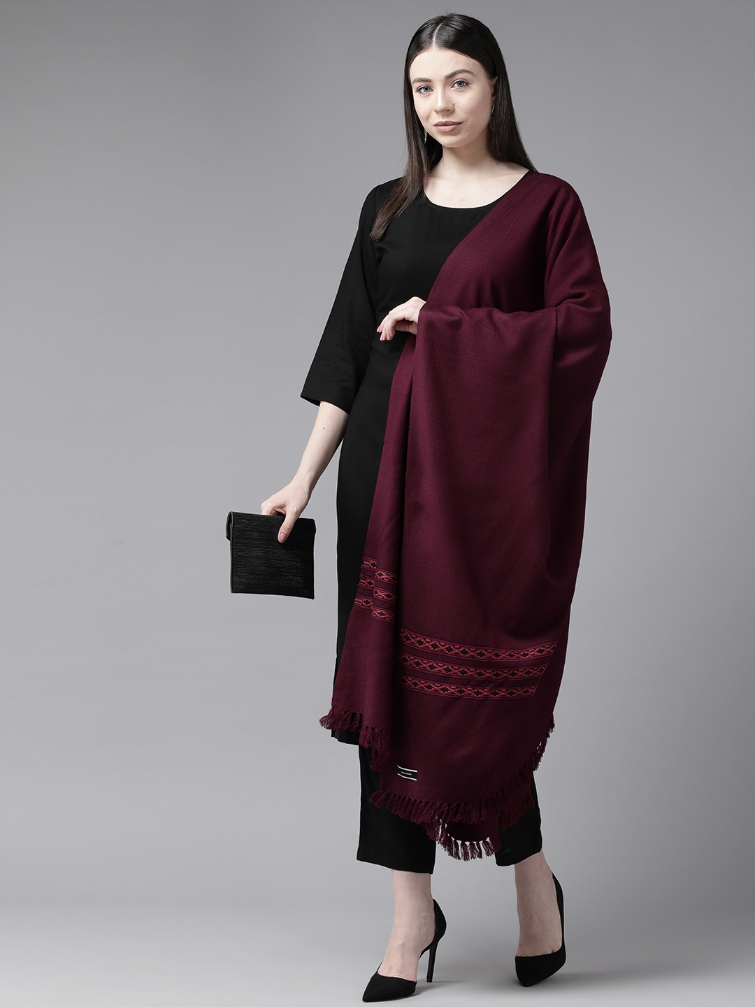 

Cayman Women Woven Design Woollen Shawl, Burgundy