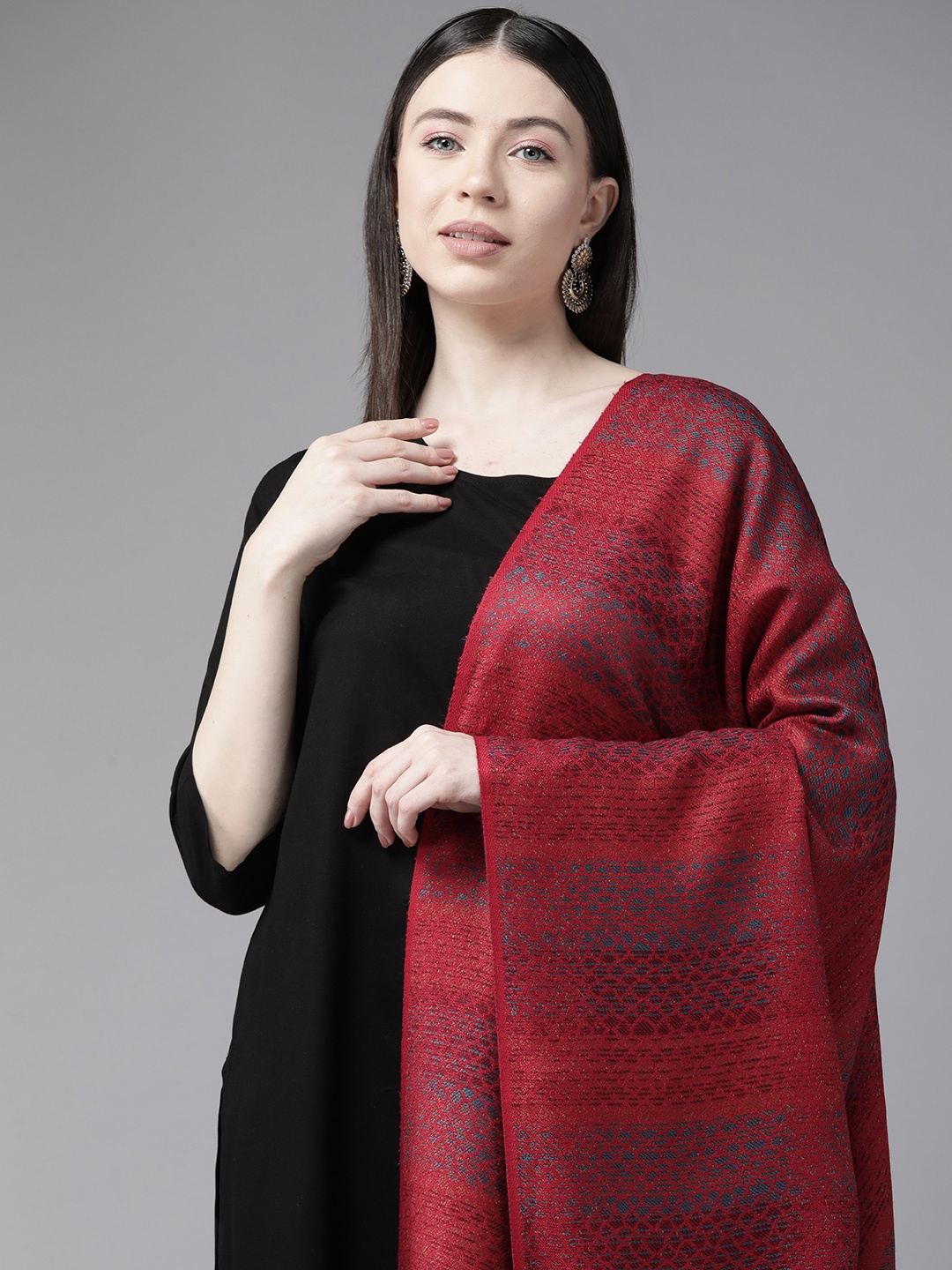 

Cayman Women Ethnic Motifs Woven Design Woollen Shawl, Red