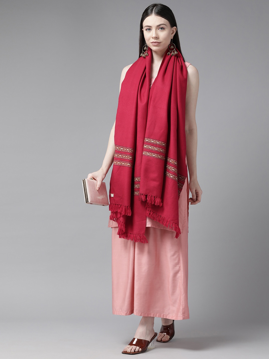 

Cayman Women Woven Design Woollen Shawl, Red