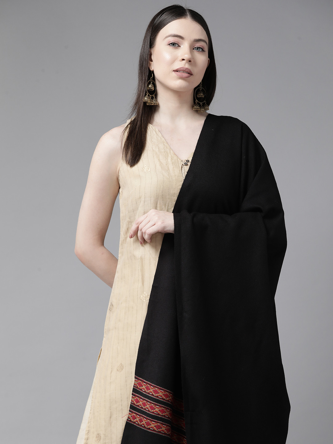 

Cayman Women Woven Design Woollen Shawl, Black