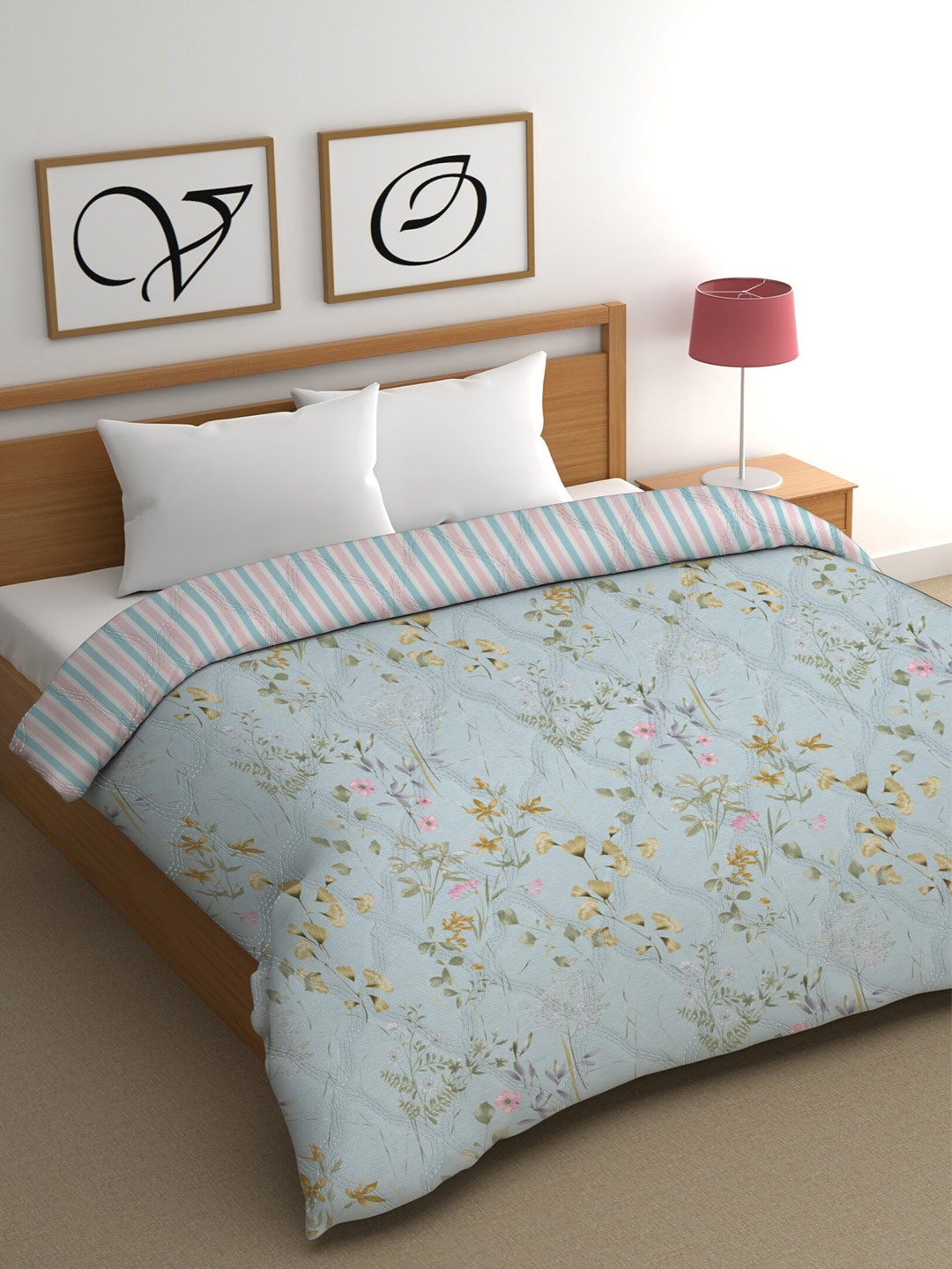 

CHHAVI INDIA Blue & Green Floral AC Room 210 GSM Double Bed Comforter