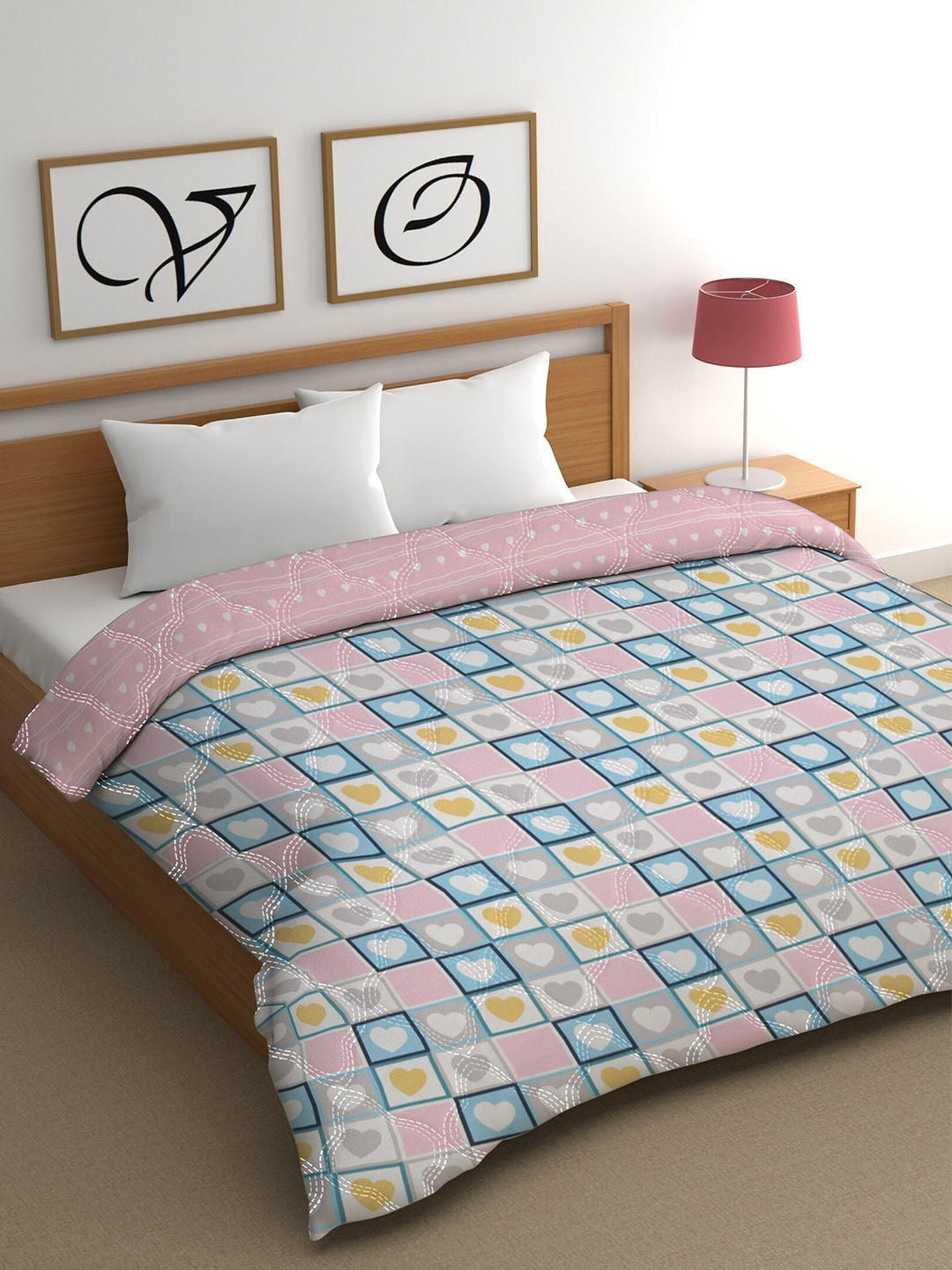 

CHHAVI INDIA Pink & Blue Geometric AC Room 210 GSM Double Bed Comforter