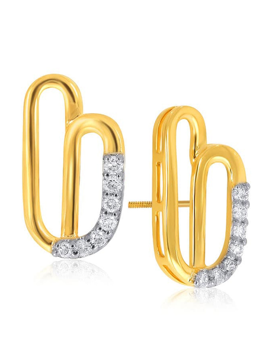 

SENCO 18KT Fascinating Ovals Diamond Studded Gold Stud Earrings-1.4gm, Yellow