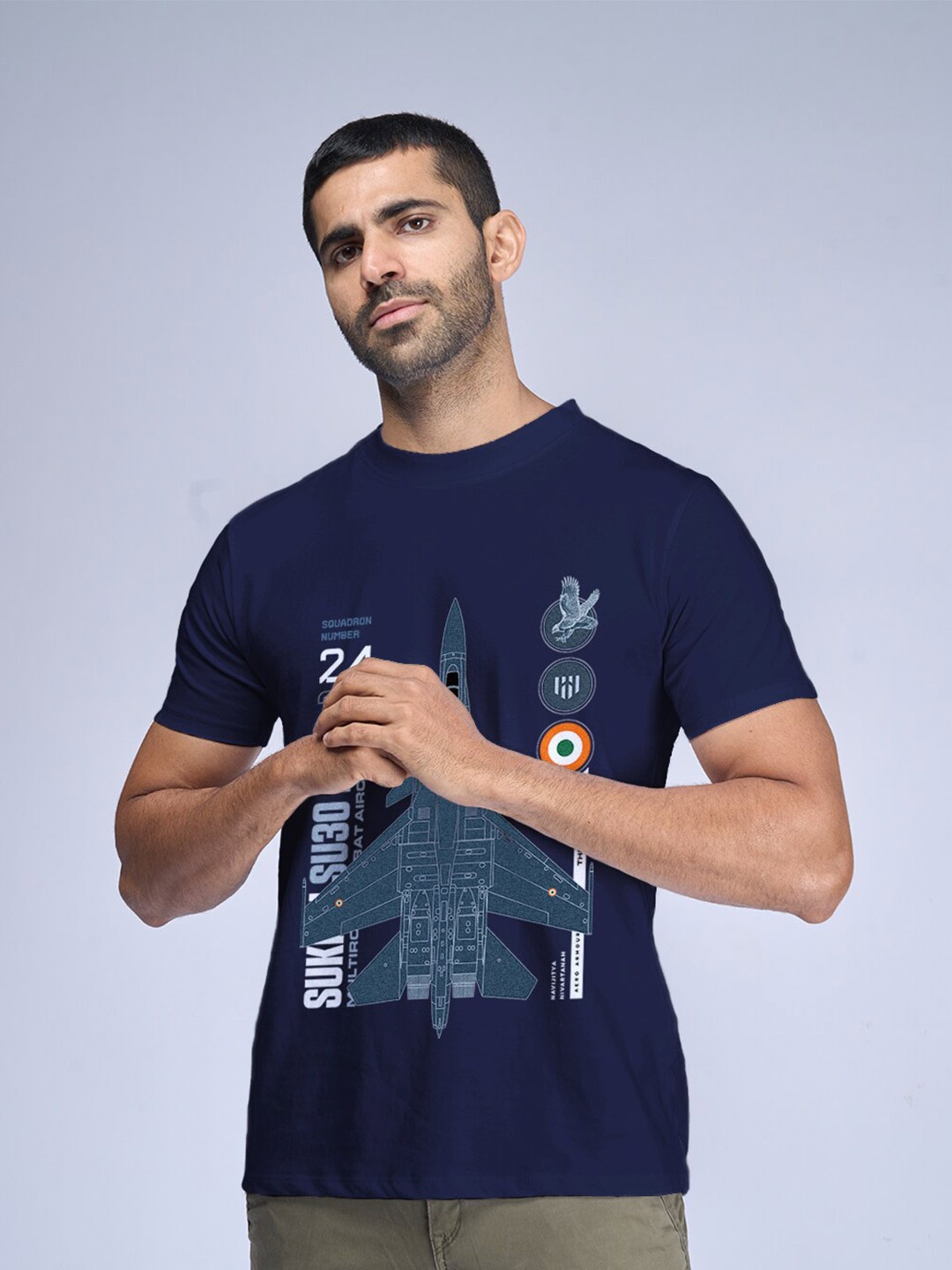 

Aero Armour Unisex Graphic Printed Pure Cotton T-shirt, Navy blue