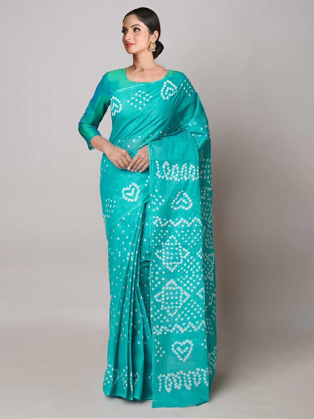 

Unnati Silks Green & White Bandhani Pure Cotton Handloom Bandhani Saree