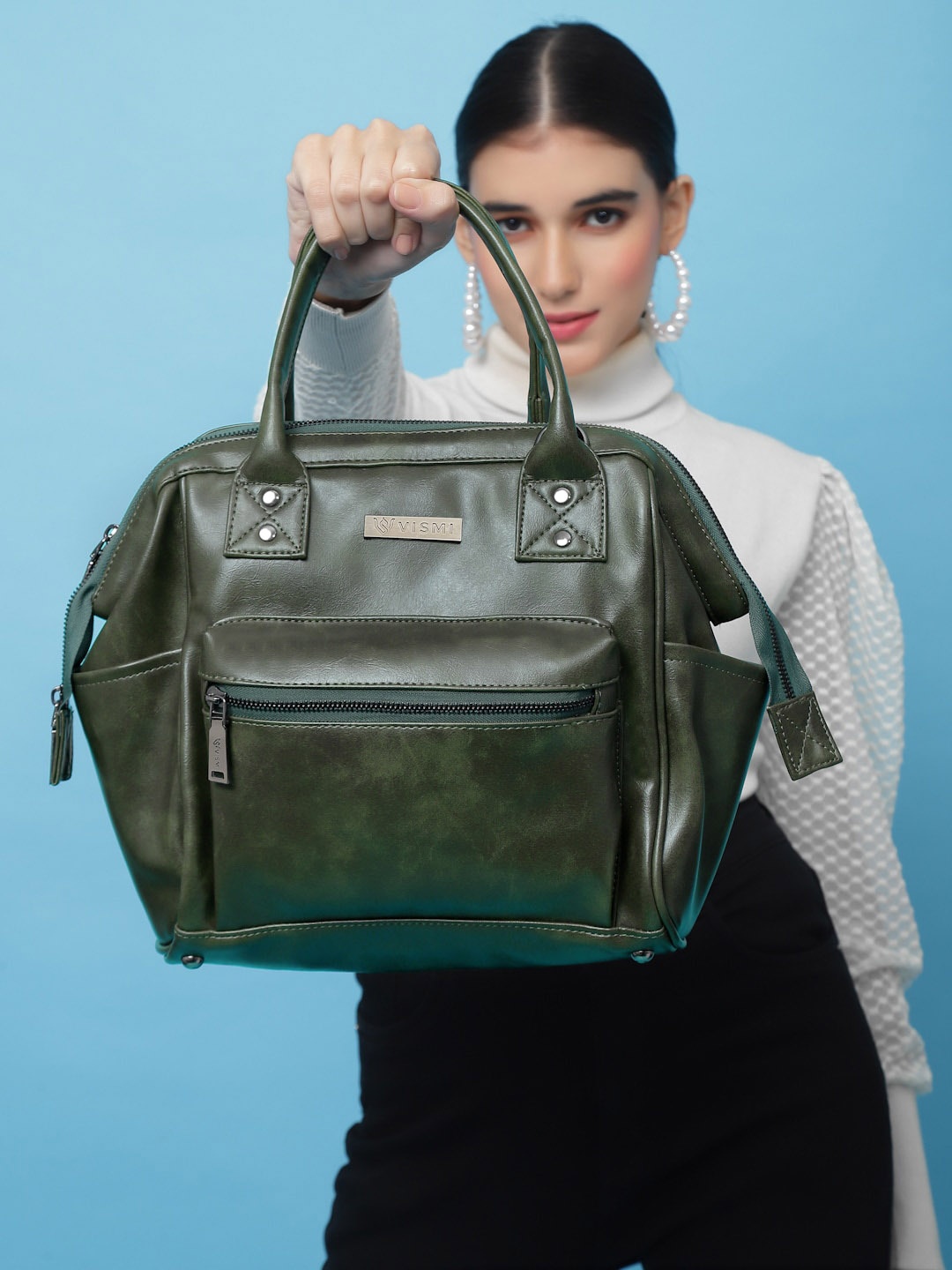 

VISMIINTREND Women Leather Handbag Convertible Backpack Shoulder Bag, Green