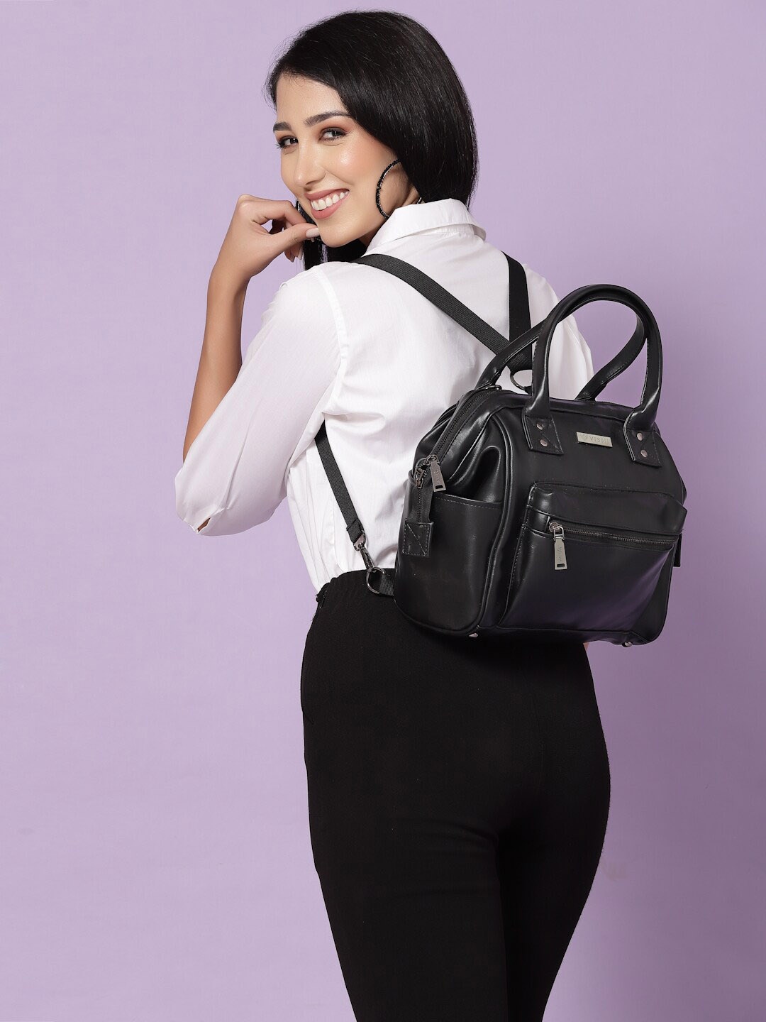 

VISMIINTREND Women Leather Handbag Convertible Backpack Shoulder Bag, Black