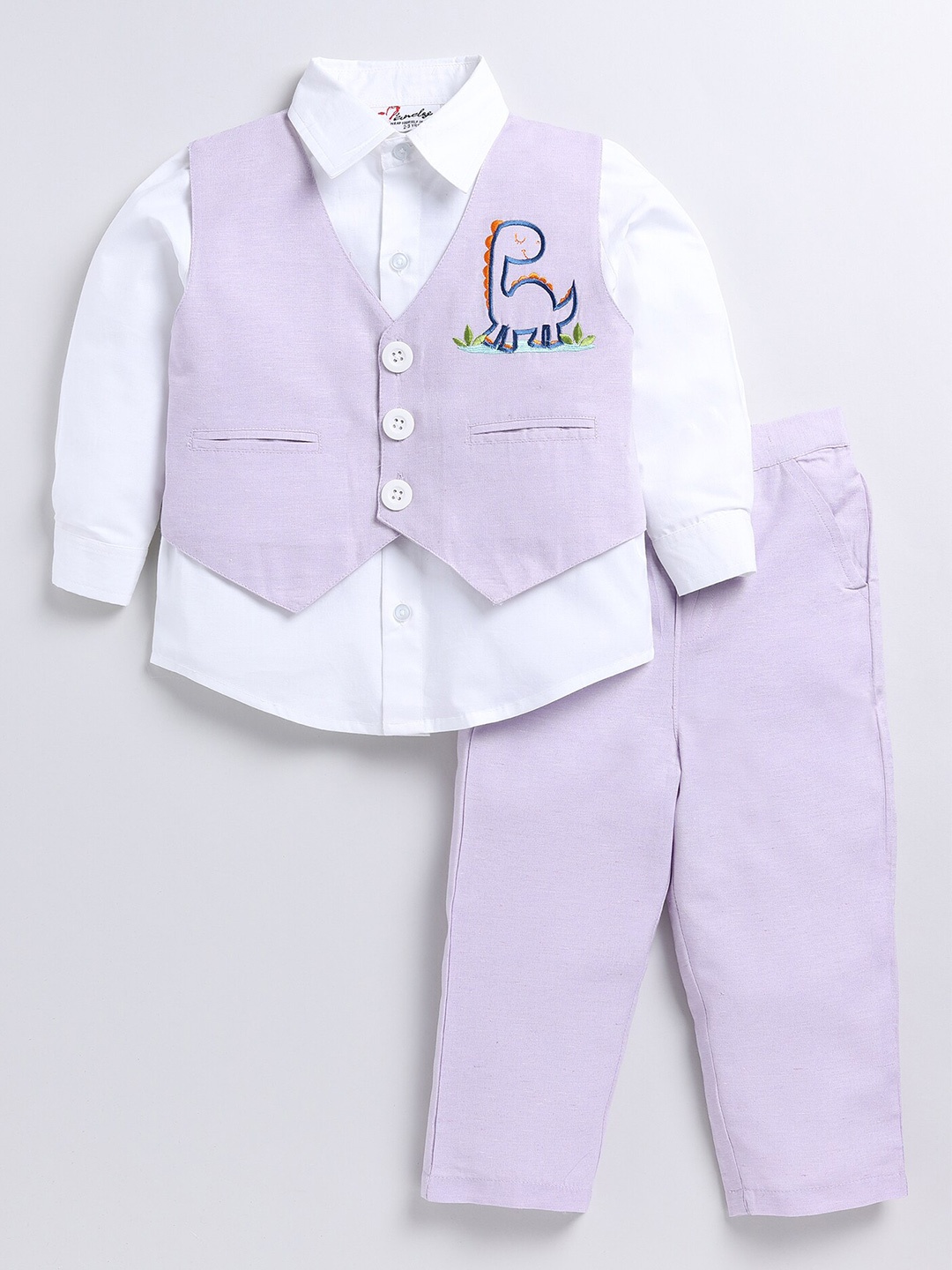 

M'andy Kids Boys Pure Cotton Single-Breasted 3 Piece Suit, Lavender