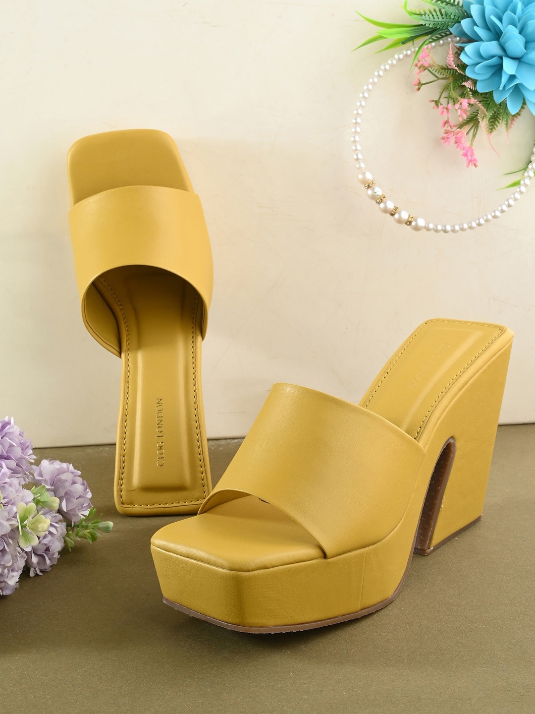 

CLOG LONDON Open Toe Platform Heels, Mustard