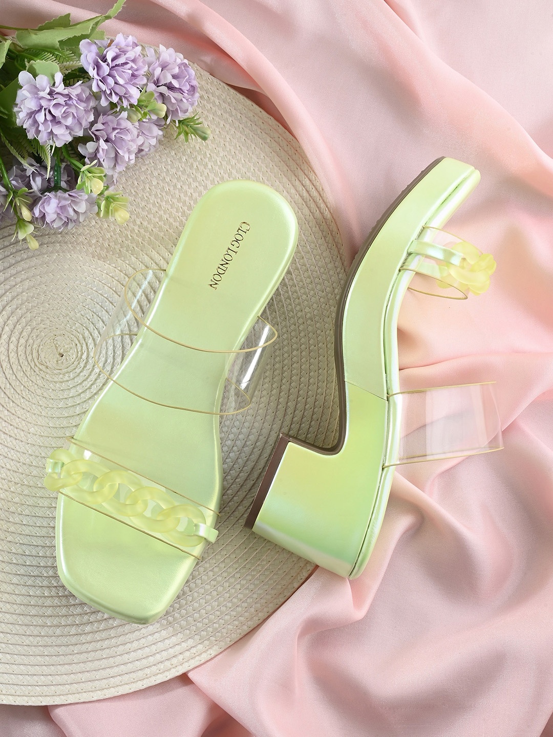 

CLOG LONDON Embellished Double Strap Platform Heels, Sea green
