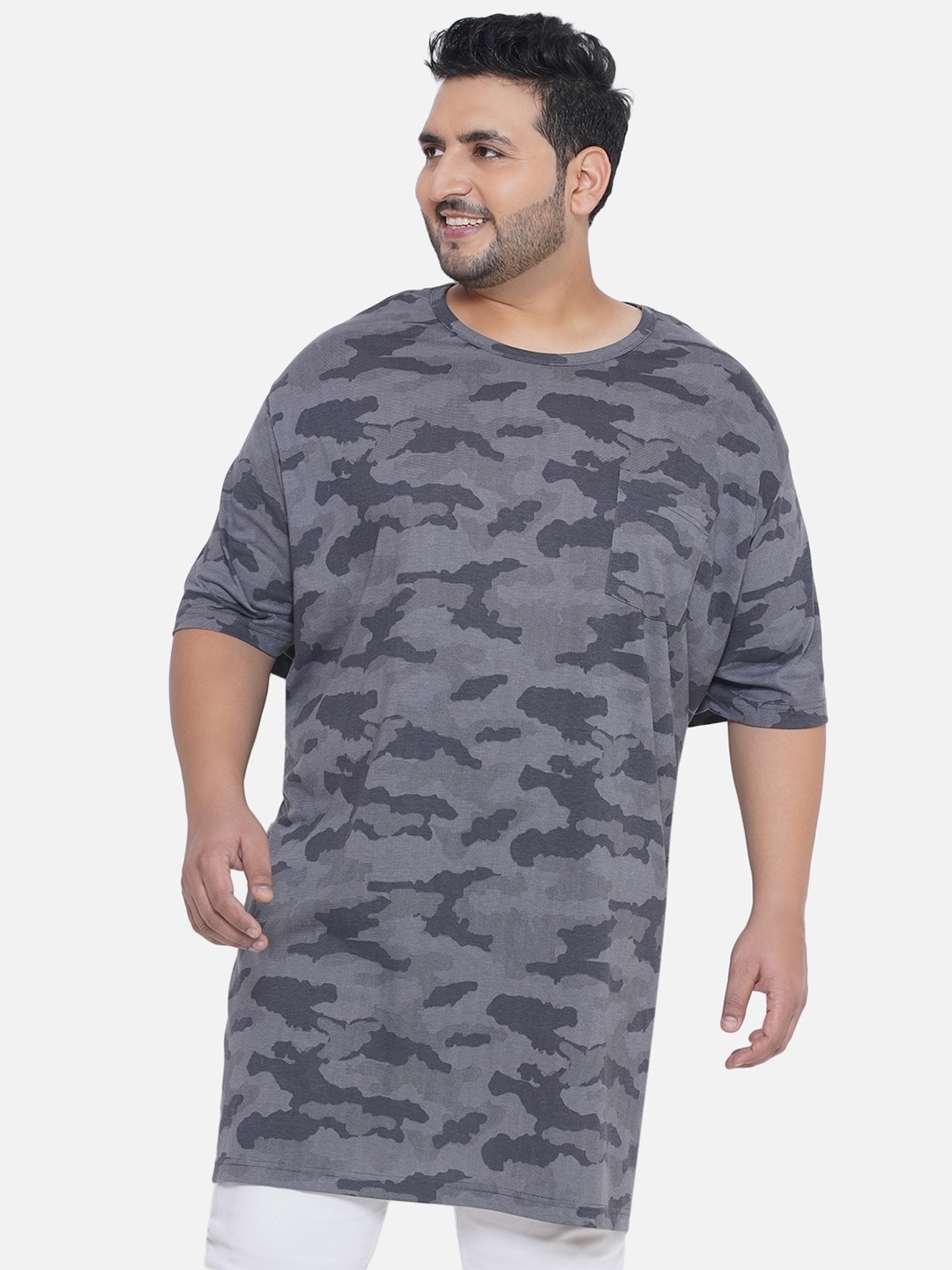 

Santonio Plus Size Camouflage Printed Pure Cotton T-Shirt, Grey