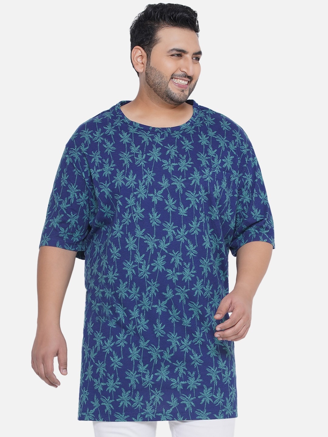 

Santonio Floral Printed Pure Cotton Casual T-Shirt, Blue