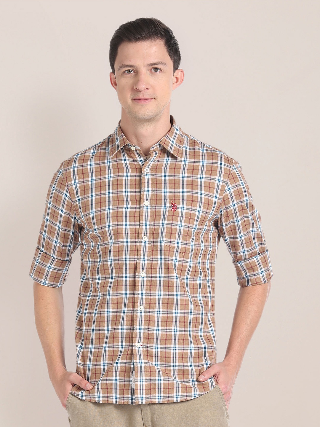 

U.S. Polo Assn. Checked Pure Cotton Casual Shirt, Brown