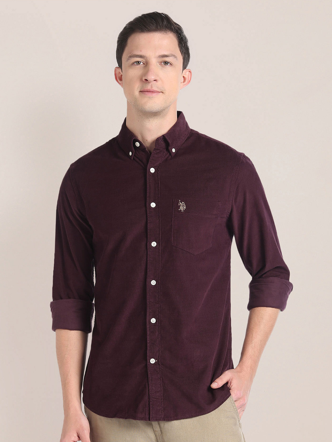 

U.S. Polo Assn. Regular Fit Pure Cotton Casual Shirt, Purple
