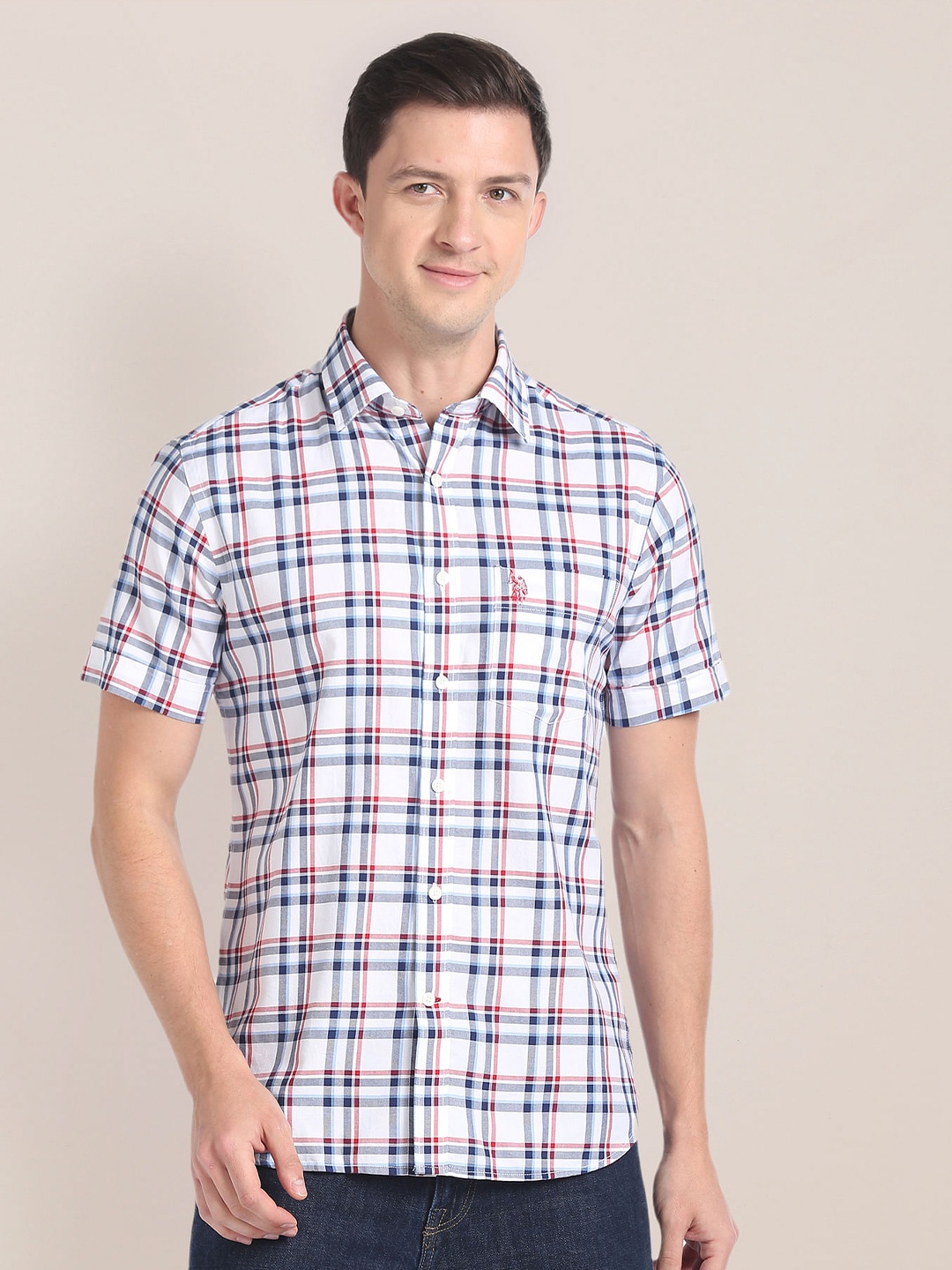 

U.S. Polo Assn. Checked Oxford Pure Cotton Casual Shirt, White