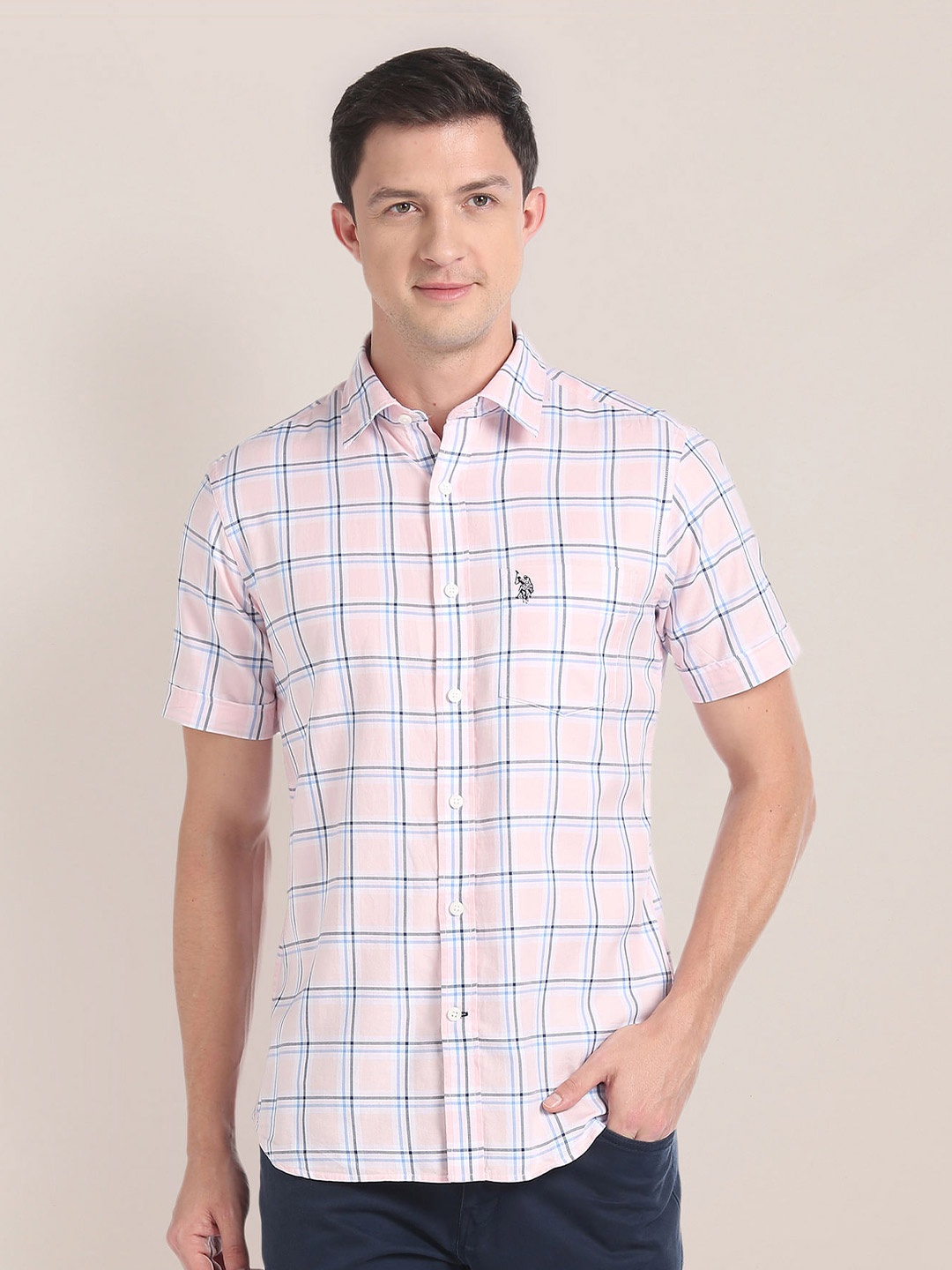 

U.S. Polo Assn. Tartan Checks Pure Cotton Casual Shirt, Pink
