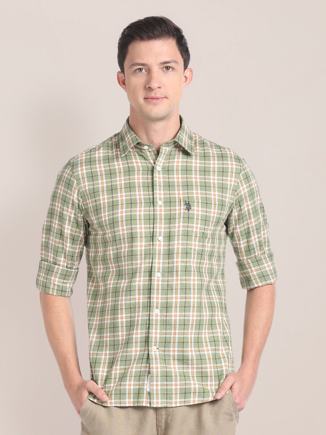 

U.S. Polo Assn. Tartan Checks Pure Cotton Casual Shirt, Green