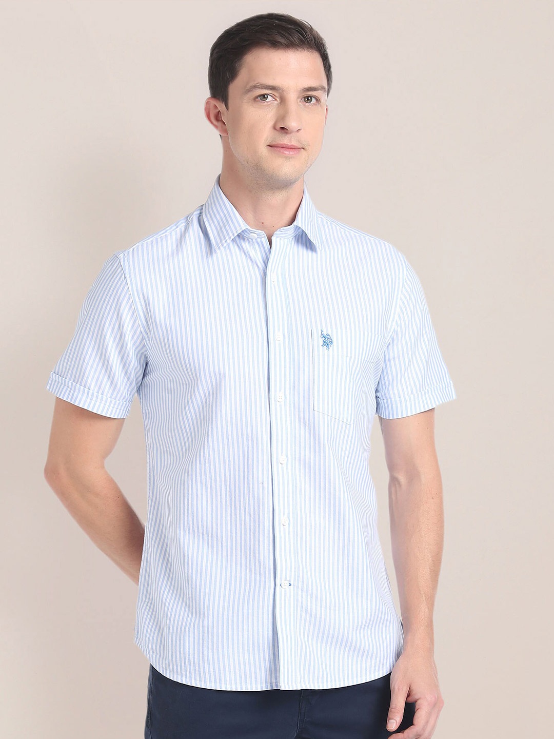 

U.S. Polo Assn. Vertical Striped Pure Cotton Casual Shirt, Blue