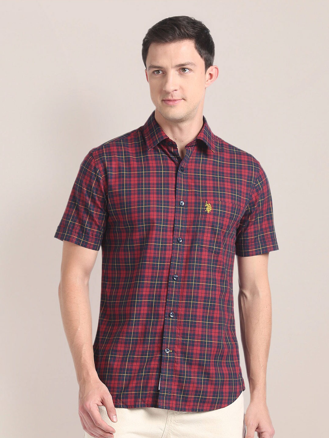 

U.S. Polo Assn. Tartan Checks Pure Cotton Casual Shirt, Red