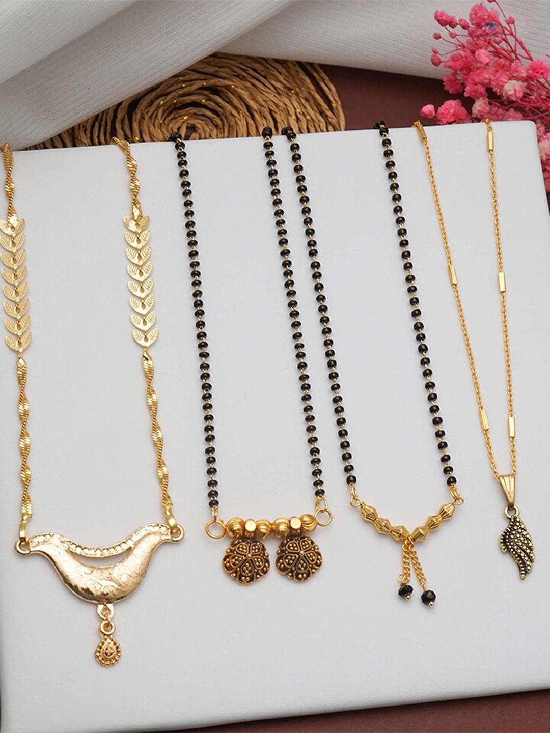 

Ramdev Art Fashion Jwellery Set Of 4 Gold-Plated Stone-Studded & Beaded Mangalsutra