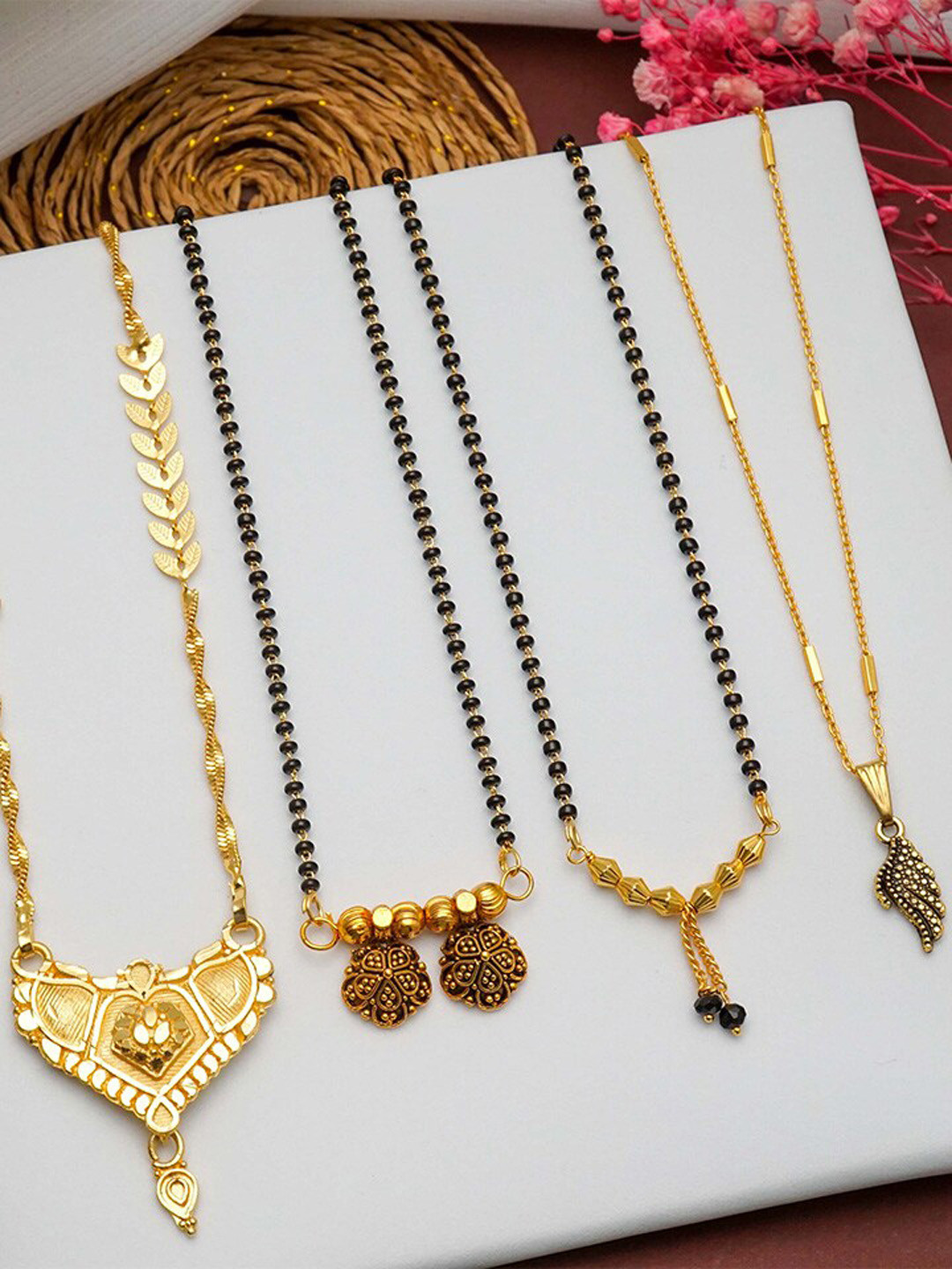 

Ramdev Art Fashion Jwellery Set of 4 Gold-Plated Beaded Mangalsutra