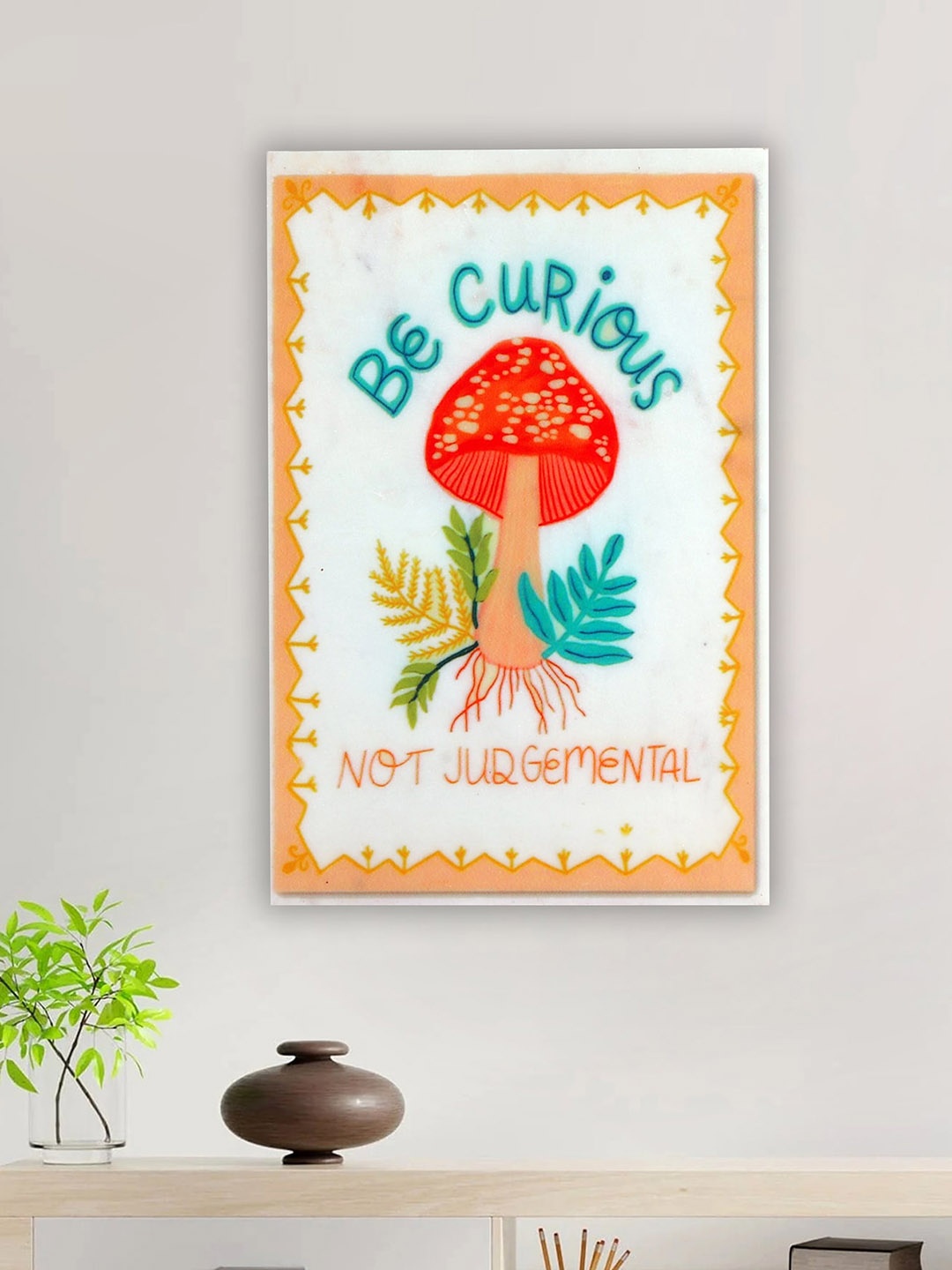 

POSH-N-PLUSH White & Green Be Curious Not Judgemental Printed Marble Wall Art