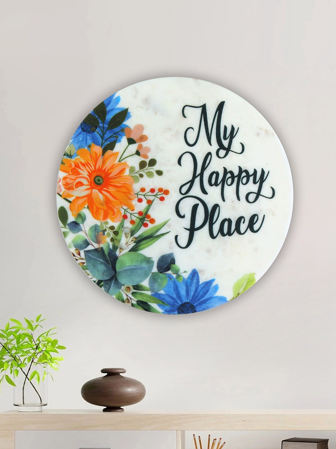

POSH-N-PLUSH White & Blue Printed Marble Wall Art