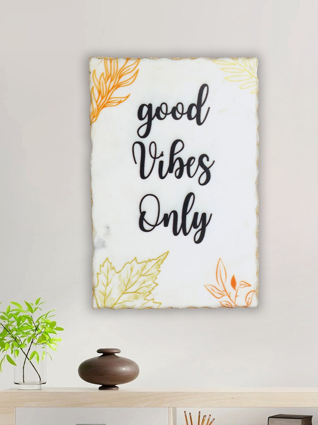 

POSH-N-PLUSH White & Black Goods Vibes Only Marble Printed Wall Art