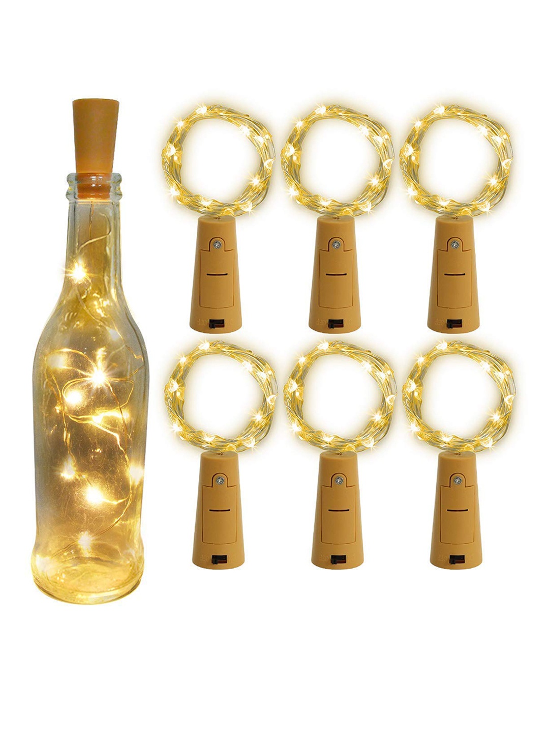 

Desidiya White 6 Pieces 20 Led Wine Bottle Cork Copper Wire String Lights
