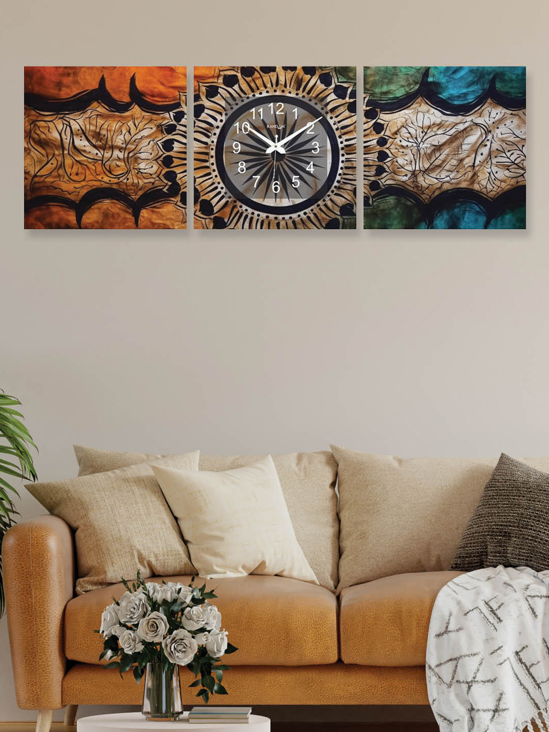 

RANDOM Brown & Black 3 Pieces Printed Square Shaped Contemporary Wall Clock & Wall Art