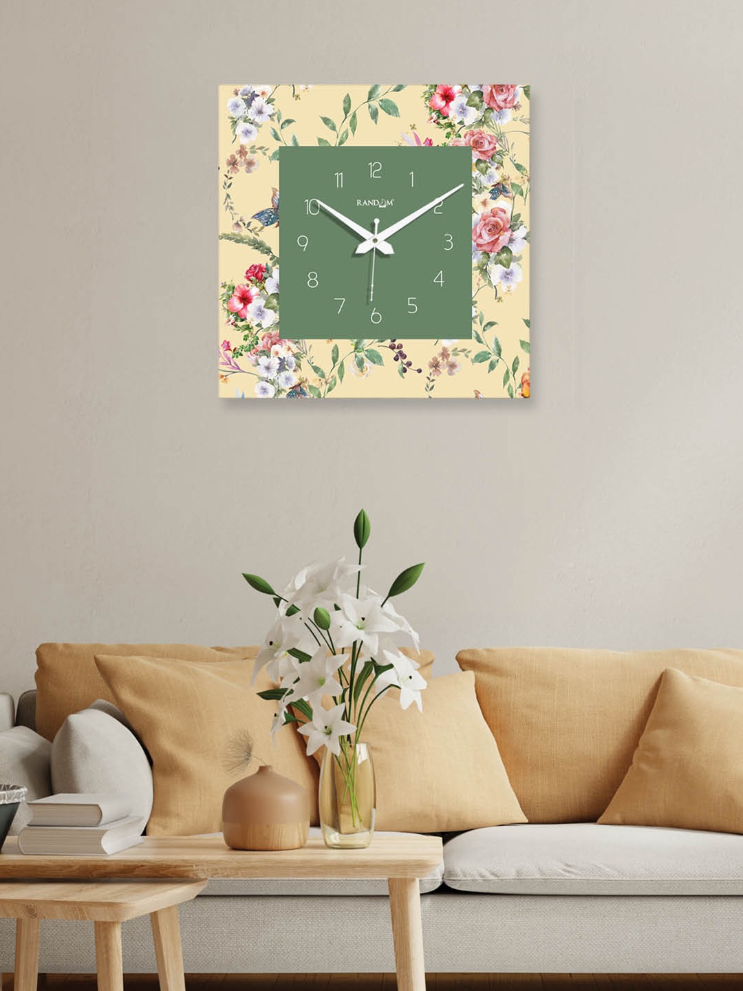 

RANDOM Green & White Printed Square Shape Contemporary Analogue Wall Clock