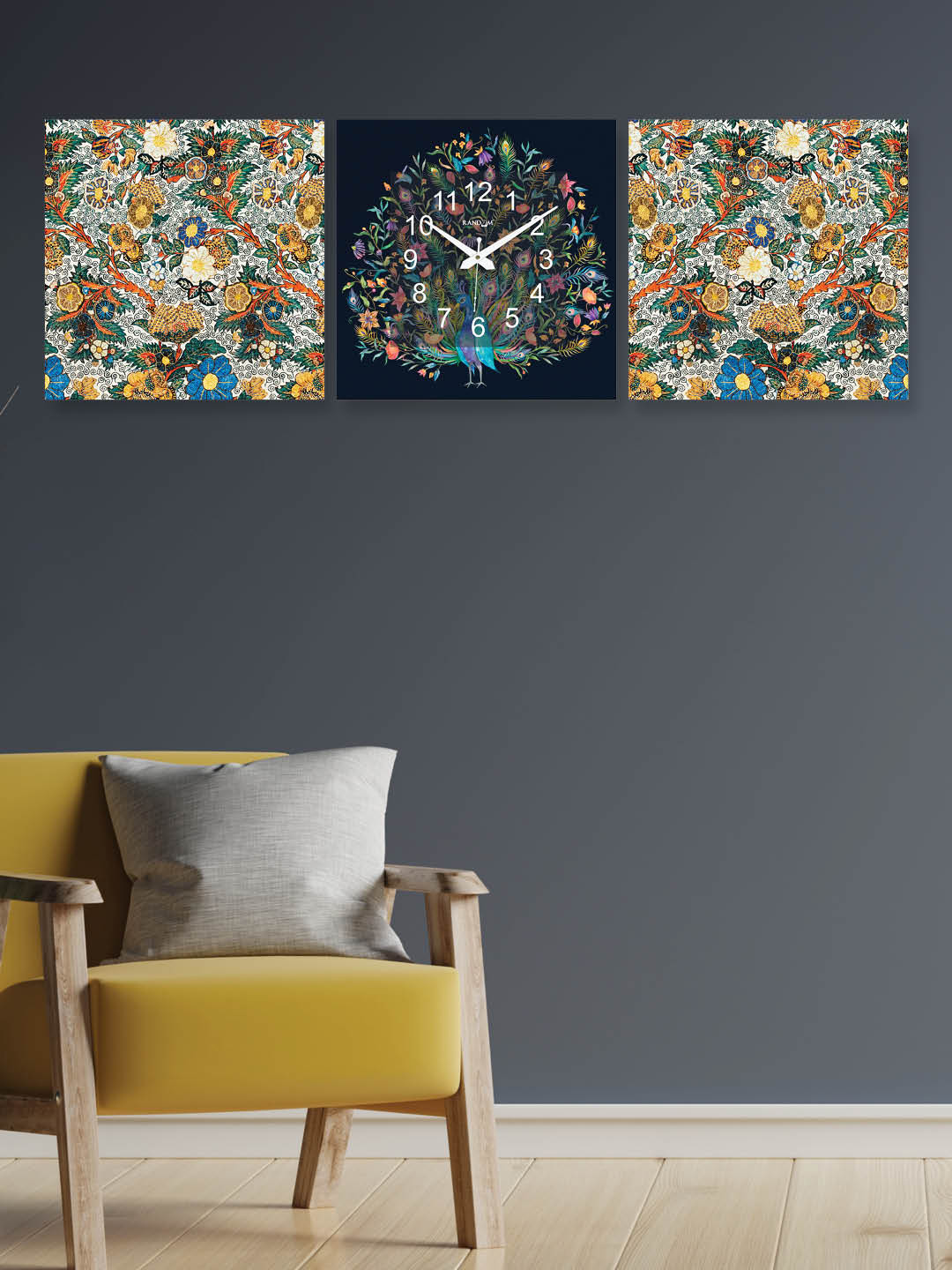 

RANDOM Black & Blue 3 Pieces Printed Square Shaped Contemporary Wall Clock & Wall Art