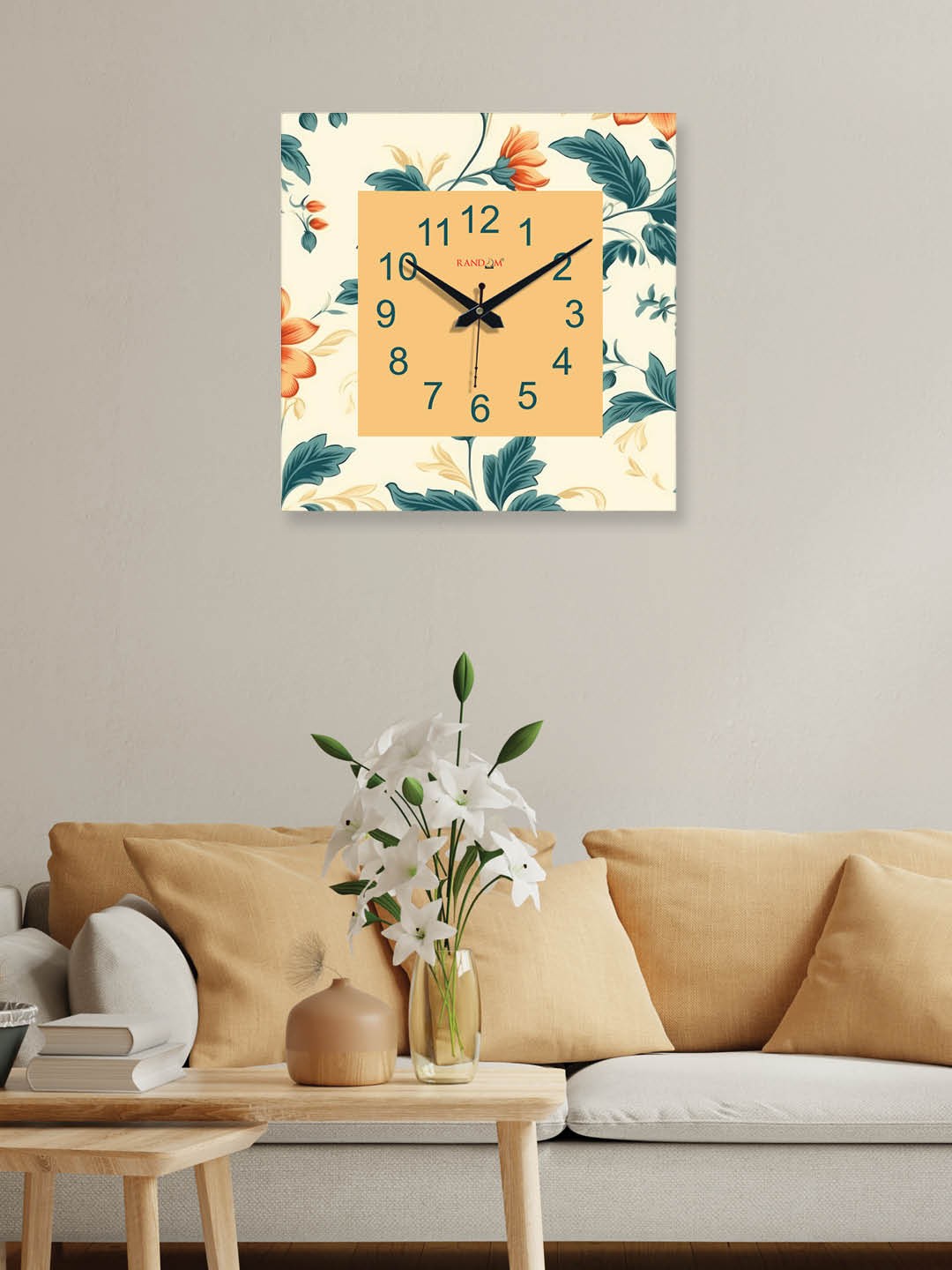 

RANDOM Cream-Coloured & Orange Printed Square Shape Contemporary Wall AnalogueClock