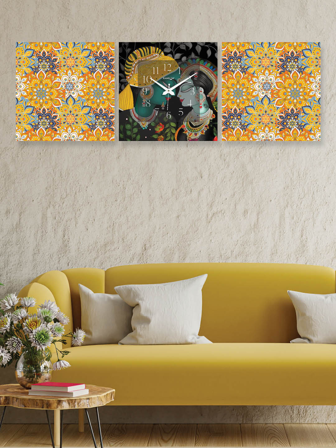 

RANDOM Black & Blue 3 Pcs Radha Krishna Printed Contemporary Wall Clock & Wall Art