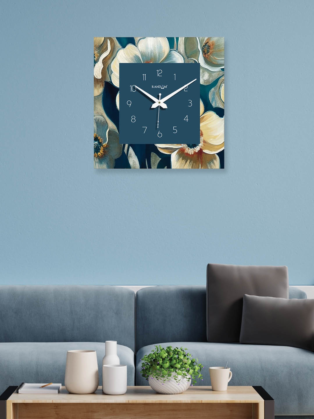 

RANDOM Blue & White Printed Square Shaped Contemporary Wall Clock