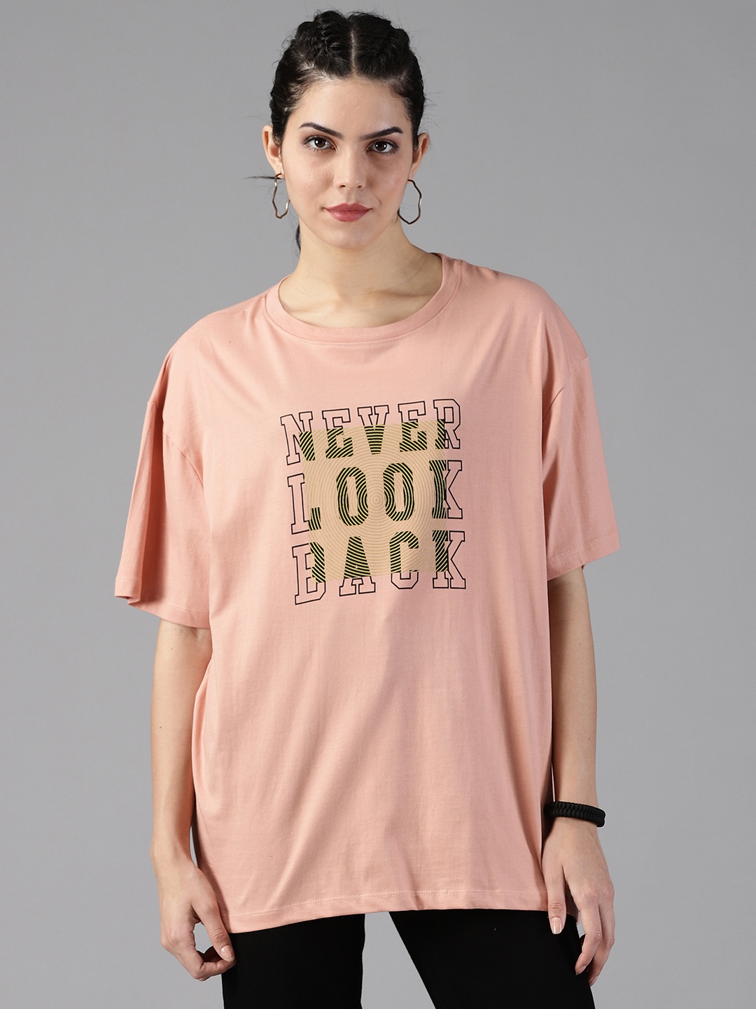 

Roadster Typography Printed Pure Cotton Oversized T-Shirt, Peach