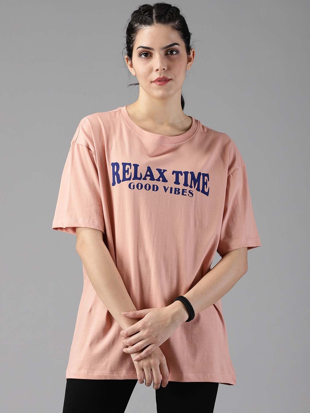 

Roadster Typography Printed Pure Cotton Oversized T-Shirt, Peach