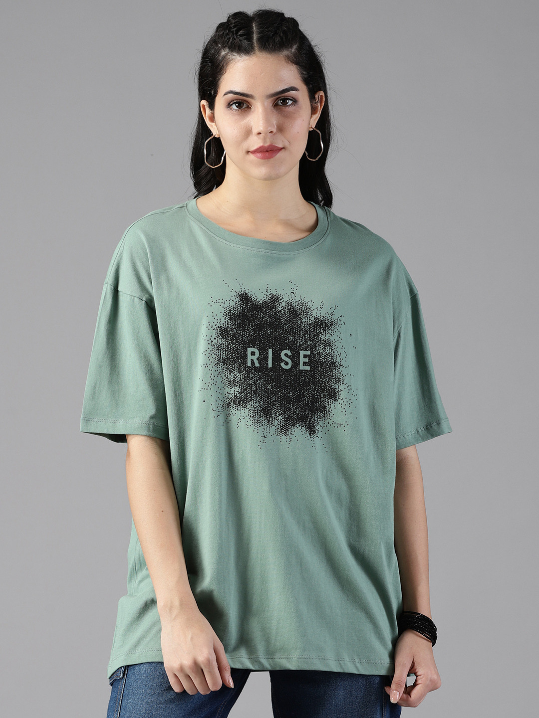 

The Roadster Lifestyle Co. round neck Printed Oversized Pure-Cotton T-Shirt, Lime green