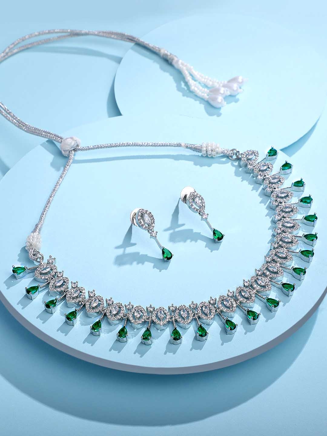 

ASMITTA JEWELLERY Silver-Plated Cubic Zirconia-Studded Necklace & Earrings