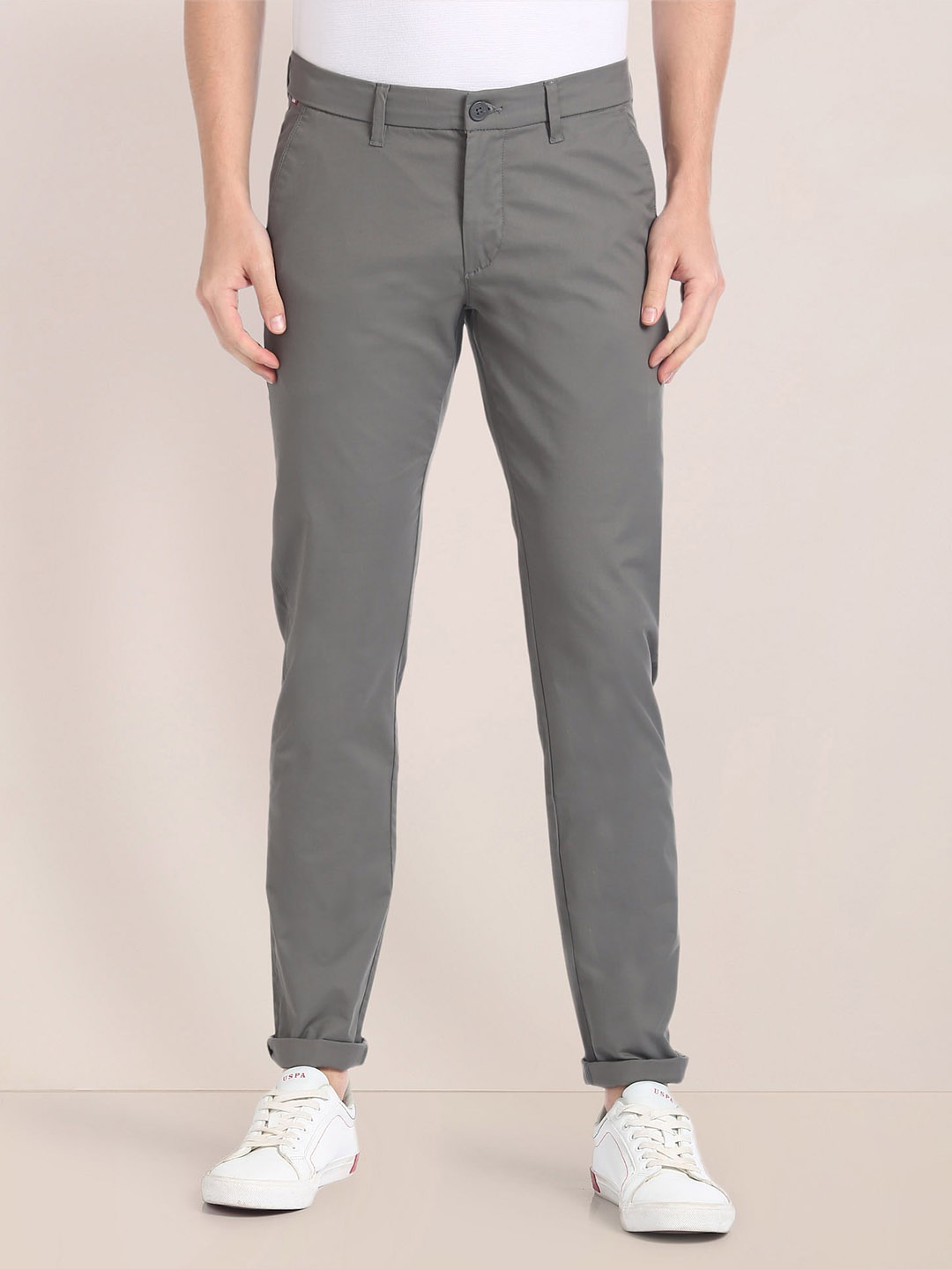 

U.S. Polo Assn. Men Mid-Rise Chinos Trousers, Grey