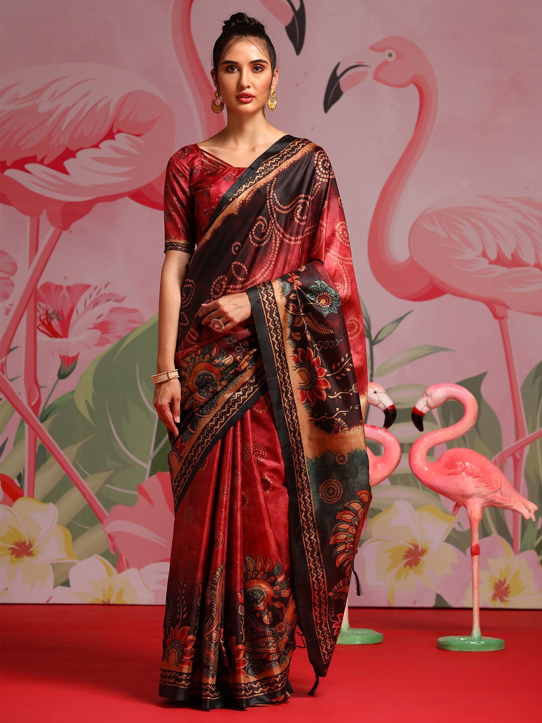

Saree mall Ethnic Motifs Printed Block Print Saree, Red