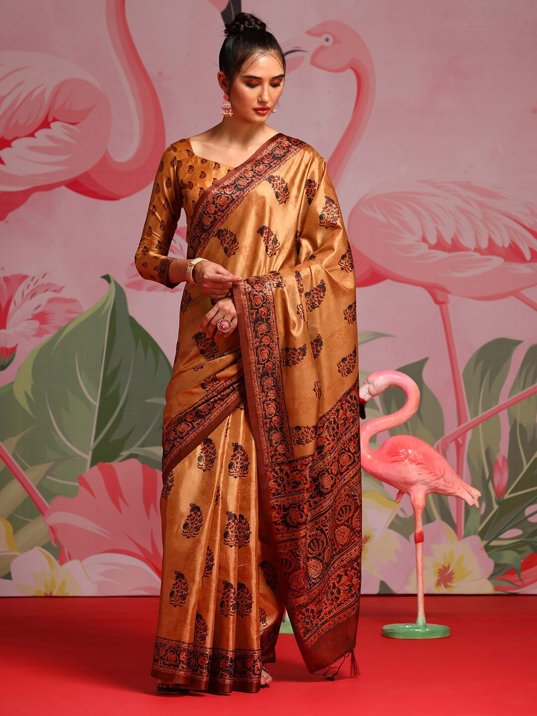 

Saree mall Ethnic Motifs Printed Bagh Sarees, Beige