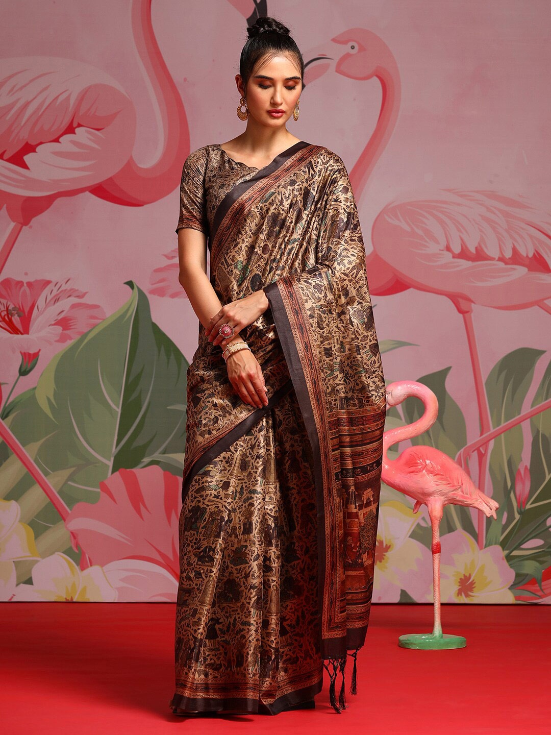 

Saree mall Beige & Brown Ethnic Motifs Printed Sarees