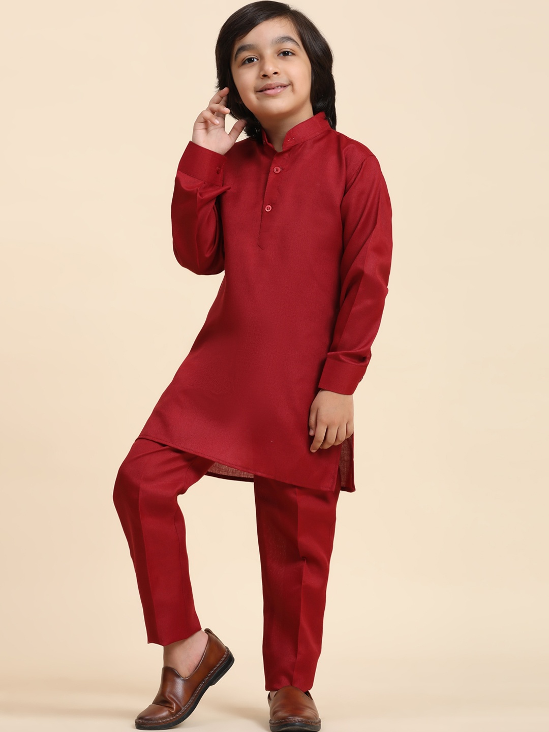

Pro-Ethic STYLE DEVELOPER Boys Regular Cotton Kurta Pajama & Nehru jacket, Maroon