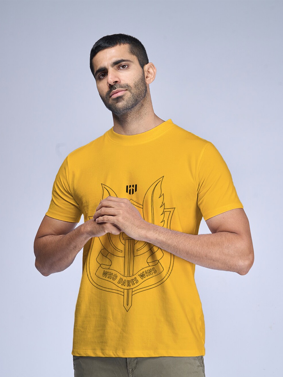 Aero Armour Unisex Graphic Printed Pure Cotton T-shirt, Yellow