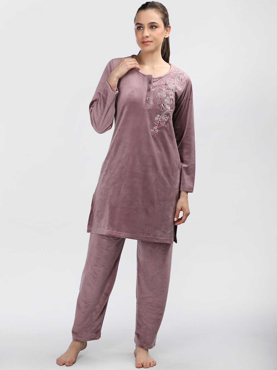 

Duchess Printed Kurti & Pyjamas Night Suit, Pink