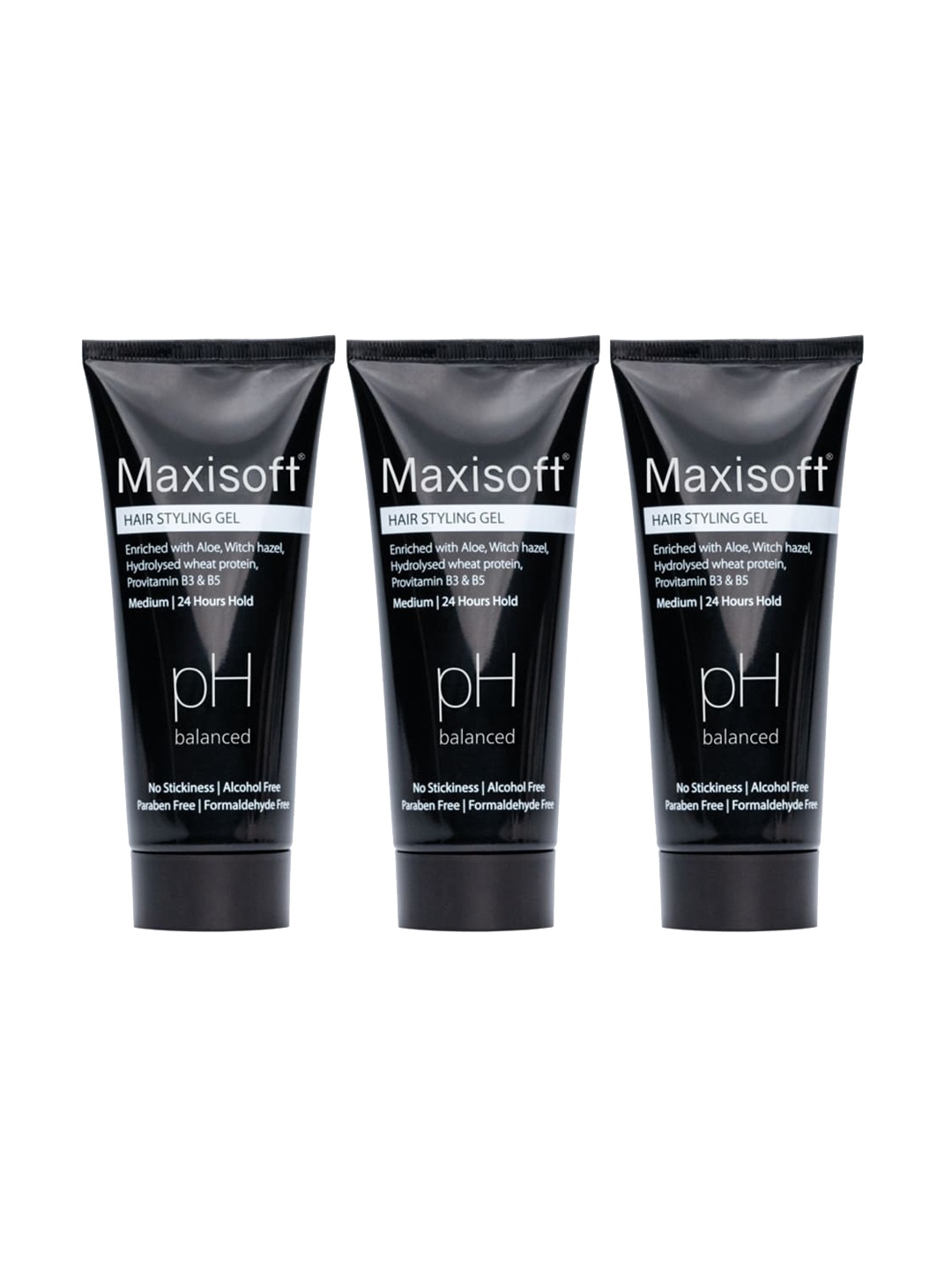 

Maxisoft Set of 3 pH Balanced Hair Styling Gel with Aloe Vera & Witch Hazel - 100 ml each, Black