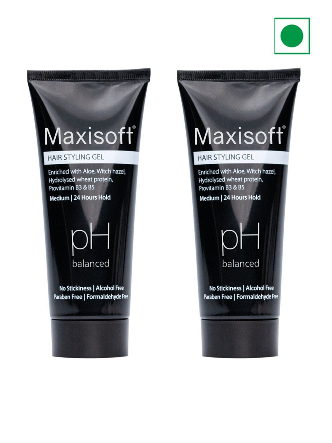 

Maxisoft Set of 2 pH Balanced Hair Styling Gel with Aloe Vera & Witch Hazel - 100 ml each, Black