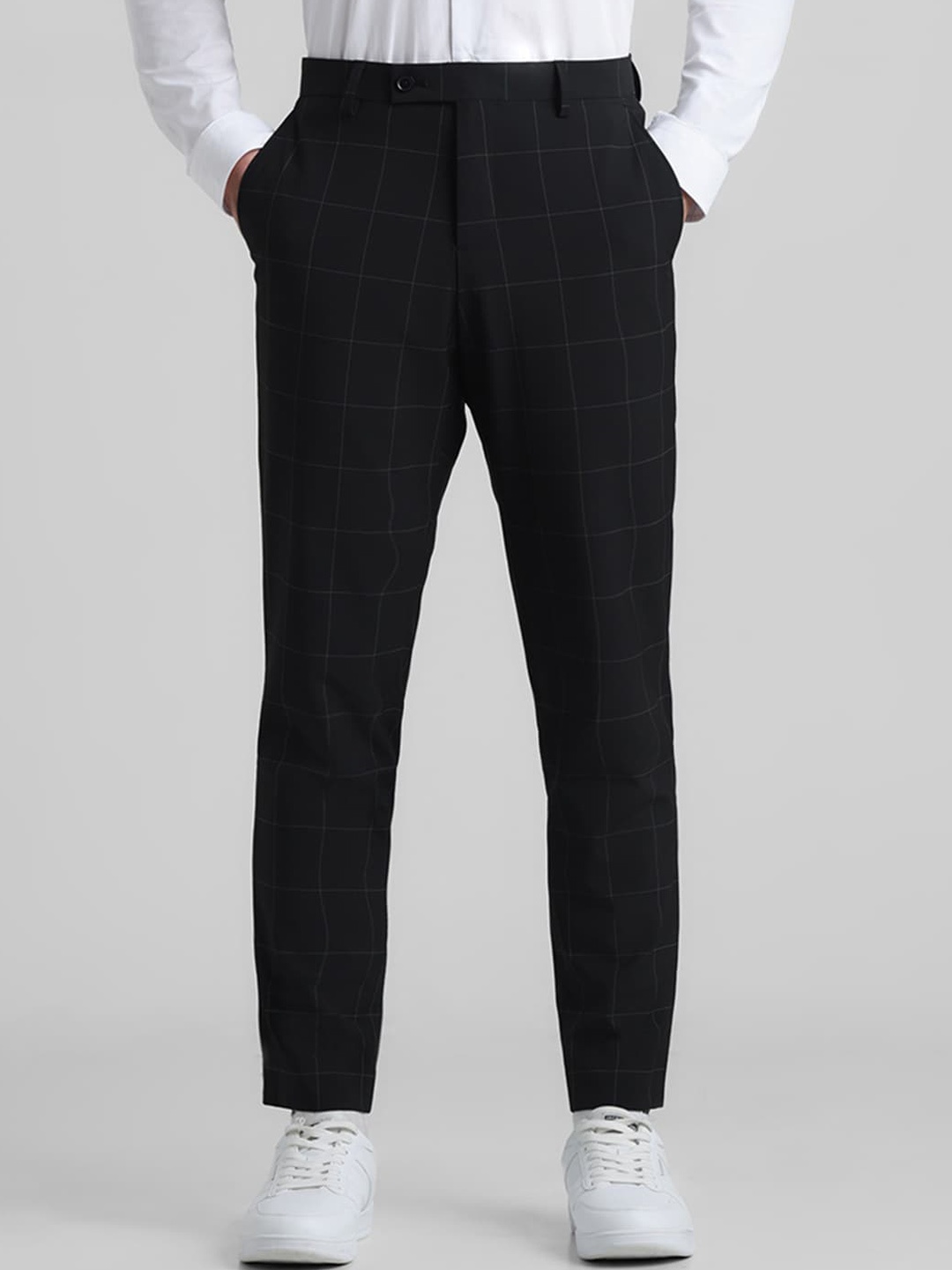 

Jack & Jones Men Checked Slim Fit Trousers, Black