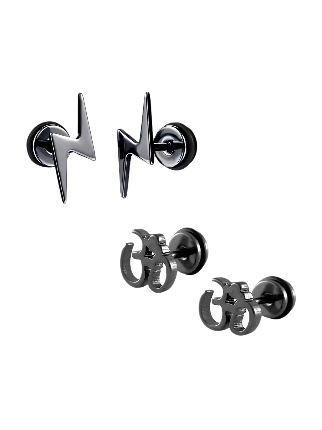 

KARISHMA KREATIONS Men Set Of 2 Stainless Steel Studs Earrings, Black